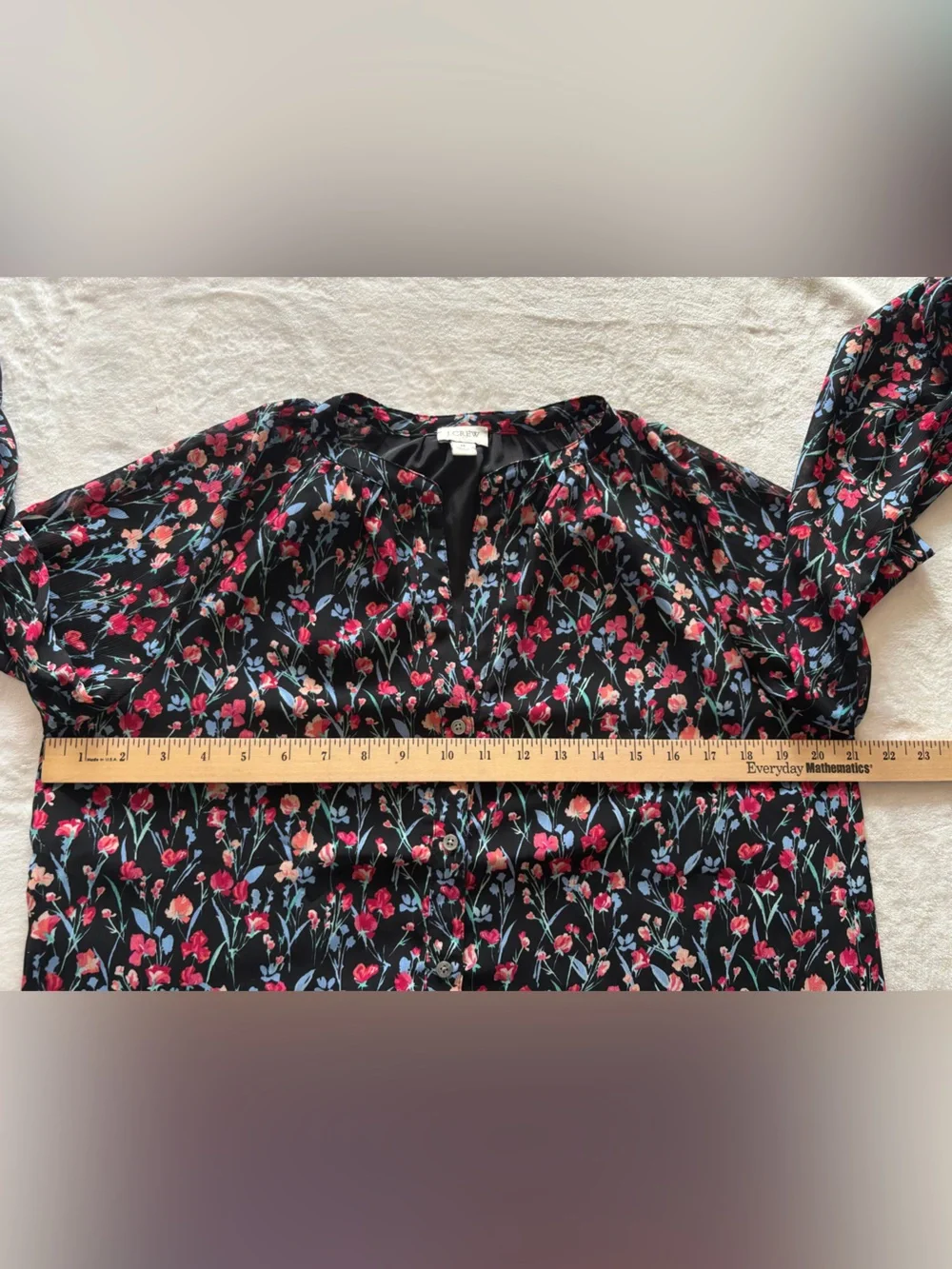 J.Crew Raglan Button-Up Floral Blouse Black Size Romantic Top Size M